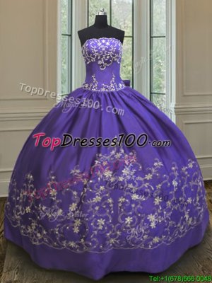 Modest Satin Sleeveless Floor Length Quinceanera Dresses and Embroidery