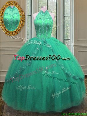 Elegant Sleeveless Beading and Appliques Lace Up Quince Ball Gowns