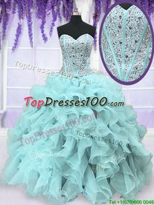 Hot Selling Four Piece Sequins Floor Length Lavender 15th Birthday Dress Sweetheart Sleeveless Lace Up