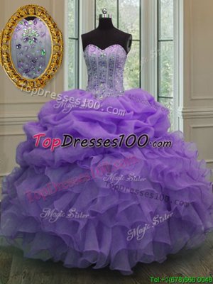 Charming Organza Sleeveless Floor Length Sweet 16 Dresses and Beading and Pick Ups
