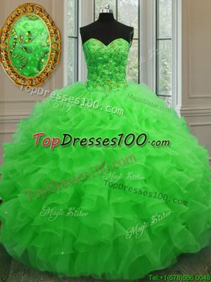 Beautiful Ball Gowns Sweetheart Sleeveless Organza Floor Length Lace Up Beading and Ruffles Quince Ball Gowns
