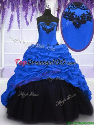 Royal Blue Lace Up Vestidos de Quinceanera Appliques and Pick Ups Sleeveless With Train Sweep Train