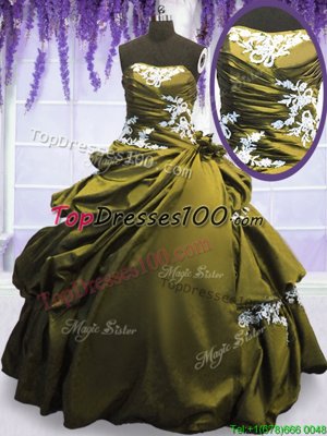 Taffeta Sleeveless Floor Length Quinceanera Gown and Appliques and Pick Ups