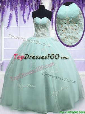 Super Beading and Embroidery Ball Gown Prom Dress Light Blue Zipper Sleeveless Floor Length