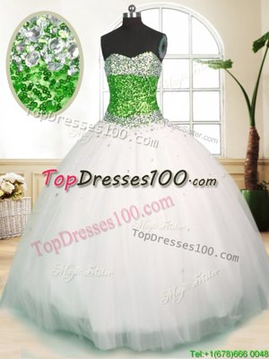 Cheap Tulle Sweetheart Sleeveless Zipper Beading Sweet 16 Quinceanera Dress in White