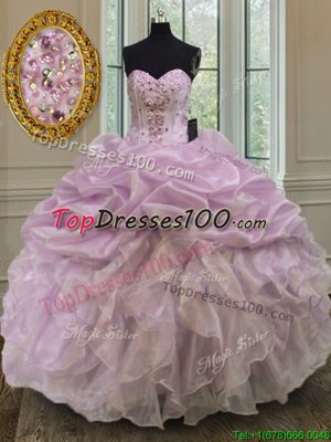 Beading and Ruffles Quinceanera Gown Lilac Lace Up Sleeveless Floor Length