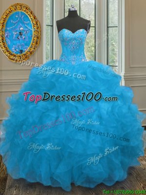 Aqua Blue Strapless Lace Up Appliques Quince Ball Gowns Sleeveless
