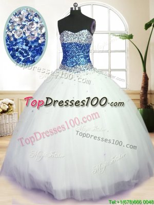 Traditional Floor Length White 15th Birthday Dress Sweetheart Sleeveless Lace Up