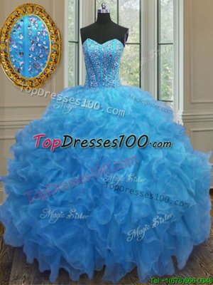 Organza Sleeveless Floor Length Sweet 16 Dresses and Beading and Ruffles