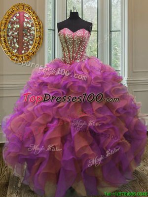 Sweetheart Sleeveless Lace Up 15th Birthday Dress Multi-color Organza