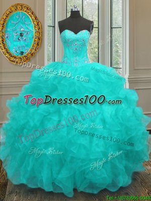 Organza Sleeveless Floor Length Sweet 16 Quinceanera Dress and Beading and Ruffles and Sequins