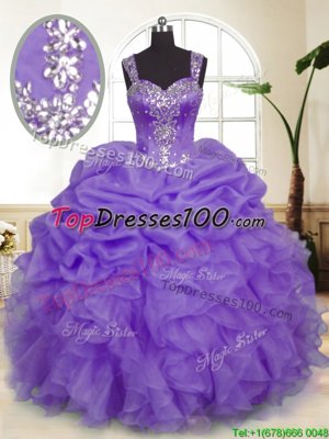 Lavender Sleeveless Beading and Ruffles and Pick Ups Floor Length Vestidos de Quinceanera