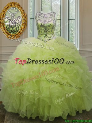 Purple Lace Up Strapless Beading and Ruffles Sweet 16 Dresses Organza Sleeveless