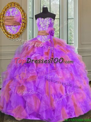 Hot Pink Sleeveless Beading and Ruffles Floor Length Ball Gown Prom Dress
