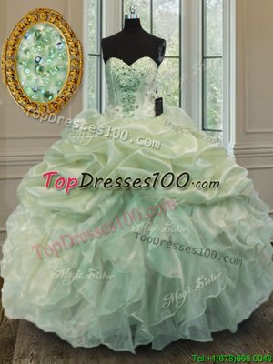 Fancy Green Sleeveless Organza Lace Up Vestidos de Quinceanera for Military Ball and Sweet 16 and Quinceanera