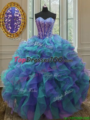 Multi-color Sweetheart Lace Up Beading and Ruffles Quinceanera Dresses Sleeveless