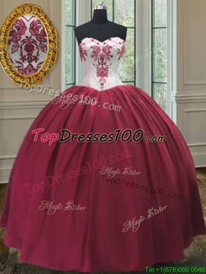Floor Length Burgundy Ball Gown Prom Dress Taffeta Sleeveless Embroidery