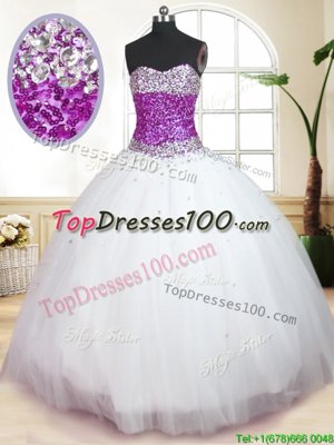 Hot Selling White Lace Up Quinceanera Gowns Beading Sleeveless Floor Length