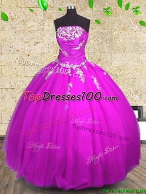 Ball Gowns 15 Quinceanera Dress Fuchsia Strapless Tulle Sleeveless Floor Length Lace Up