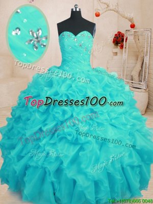 New Arrival Aqua Blue Ball Gowns Appliques and Ruching Ball Gown Prom Dress Lace Up Tulle Sleeveless Floor Length