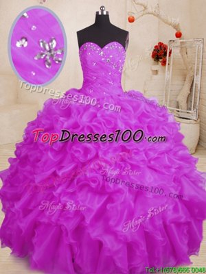 Lovely Organza Sweetheart Sleeveless Lace Up Beading and Ruffles Quinceanera Gown in