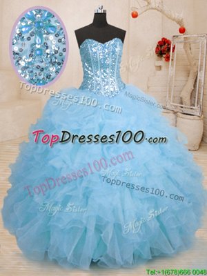 Ball Gowns 15th Birthday Dress Baby Blue Sweetheart Organza Sleeveless Floor Length Lace Up