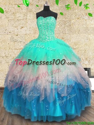 Tulle Sleeveless Floor Length Sweet 16 Dresses and Beading and Sequins