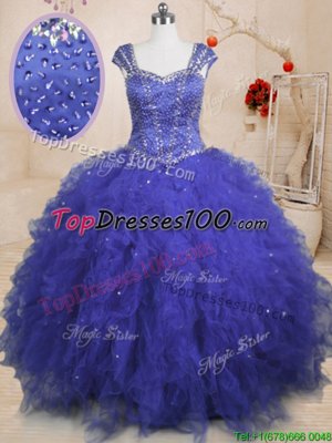 Ball Gowns Organza Sweetheart Sleeveless Beading and Ruffles Floor Length Lace Up 15 Quinceanera Dress