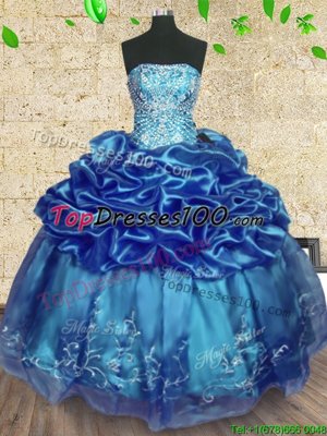 Teal Strapless Lace Up Beading and Embroidery and Ruffles 15 Quinceanera Dress Sleeveless