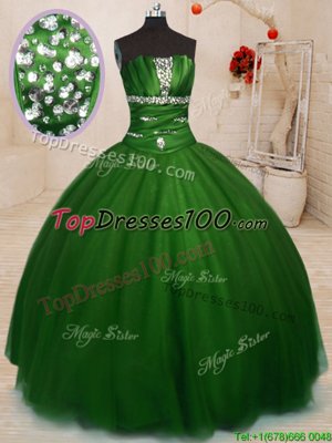Floor Length Lace Up Vestidos de Quinceanera Green and In for Military Ball and Sweet 16 and Quinceanera with Beading