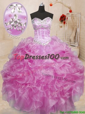 Adorable Lilac Sleeveless Beading and Ruffles Floor Length Quinceanera Gowns