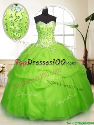 Edgy Tulle Lace Up Sweetheart Sleeveless Floor Length Sweet 16 Dress Sequins and Pick Ups
