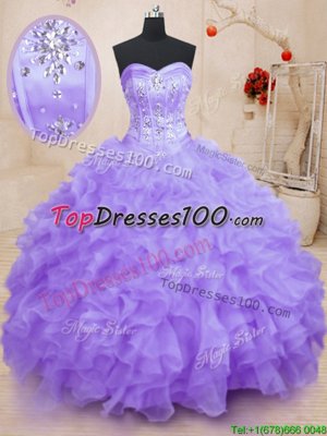 Traditional Sweetheart Sleeveless Lace Up Quinceanera Dress Lavender Organza
