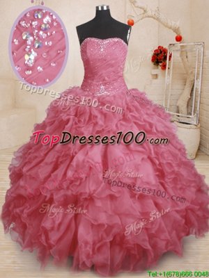 High End Floor Length Ball Gowns Sleeveless Pink Quinceanera Dress Lace Up