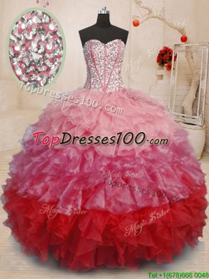 Enchanting Multi-color Ball Gowns Organza Sweetheart Sleeveless Beading and Ruffles Floor Length Lace Up Sweet 16 Dresses