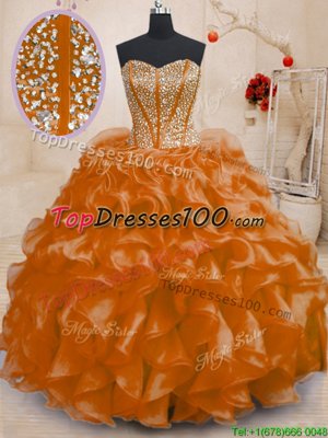 Orange Sleeveless Organza Lace Up Quinceanera Dress for Military Ball and Sweet 16 and Quinceanera