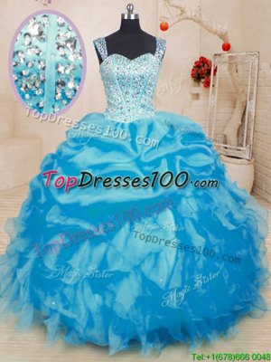 Organza Sleeveless Floor Length 15th Birthday Dress and Beading and Ruffles and Pick Ups