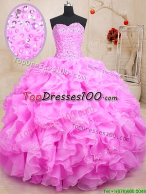 Unique Sleeveless Beading and Ruffles Lace Up Sweet 16 Quinceanera Dress