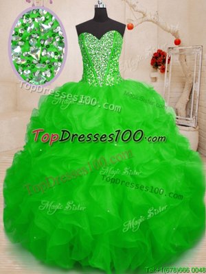 Sweetheart Sleeveless Lace Up Sweet 16 Quinceanera Dress Green Organza