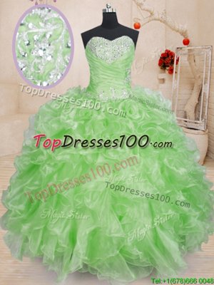 Sweetheart Neckline Beading and Ruffles Sweet 16 Dresses Sleeveless Lace Up