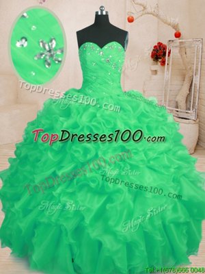 Hot Sale Sleeveless Floor Length Beading and Ruffles Lace Up Sweet 16 Quinceanera Dress with Apple Green