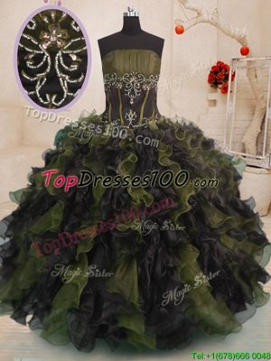 Floor Length Lace Up Quinceanera Gowns Multi-color and In for Military Ball and Sweet 16 with Beading and Ruffles