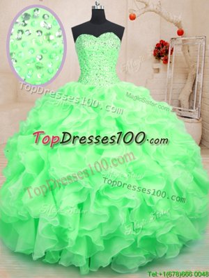 Low Price Organza Sleeveless Floor Length Quinceanera Dresses and Beading and Ruffles