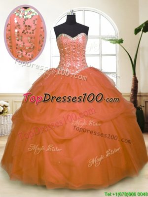 Orange Sweetheart Neckline Sequins and Pick Ups Sweet 16 Quinceanera Dress Sleeveless Zipper
