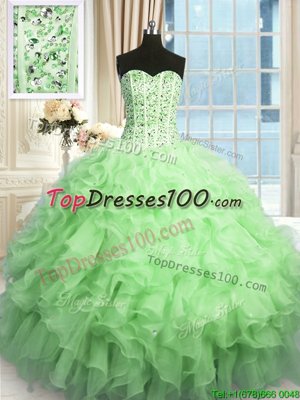 Apple Green Sleeveless Floor Length Beading and Ruffles Lace Up Quinceanera Dresses