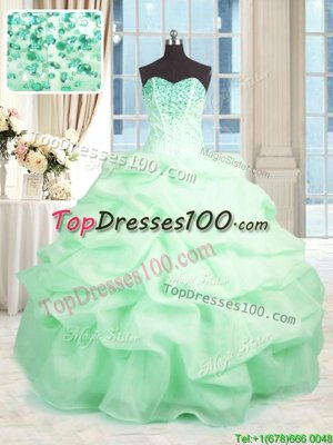 Affordable Apple Green Organza Lace Up Sweet 16 Dresses Sleeveless Floor Length Beading and Ruffles