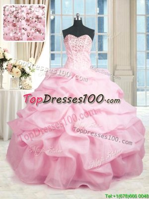 New Arrival Sweetheart Sleeveless Sweet 16 Dress Floor Length Beading and Ruffles Brown Organza