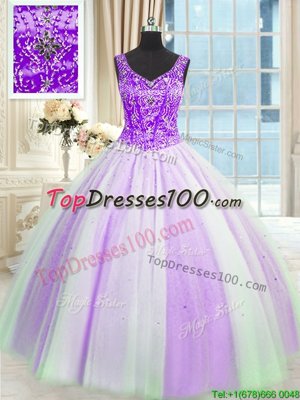 Best Selling Sleeveless Lace Up Floor Length Beading and Sequins Quinceanera Gowns