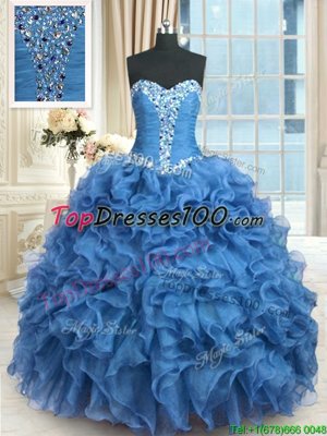 Sleeveless Beading and Ruffles Lace Up Ball Gown Prom Dress