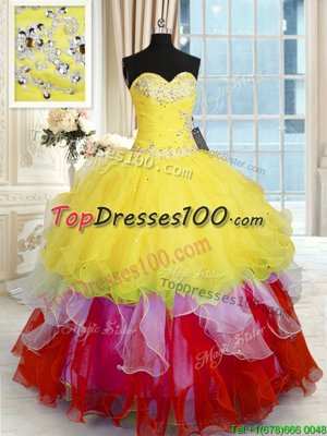 Customized Multi-color Lace Up Sweet 16 Dress Beading and Ruffles Sleeveless Floor Length